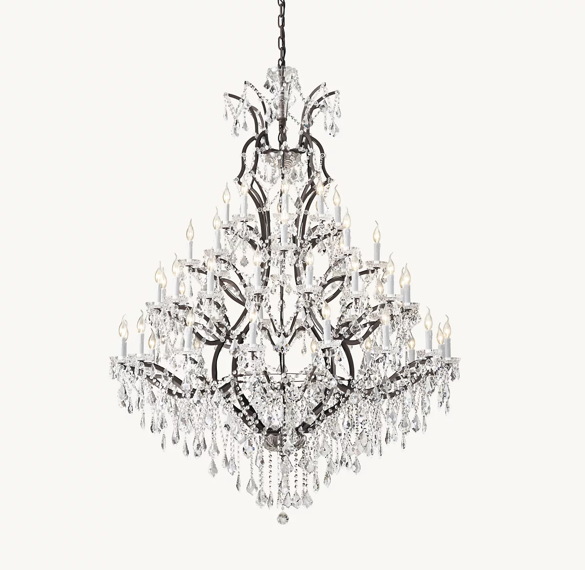 19TH C. ROCOCO IRON & CRYSTAL ROUND CHANDELIER 60