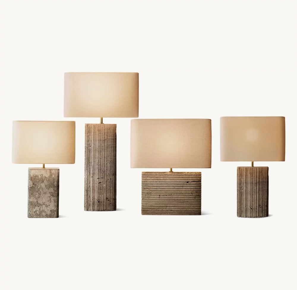 TALLADO CLASSICO TRAVERTINE WIDE RECTANGULAR TABLE LAMP - Image 3