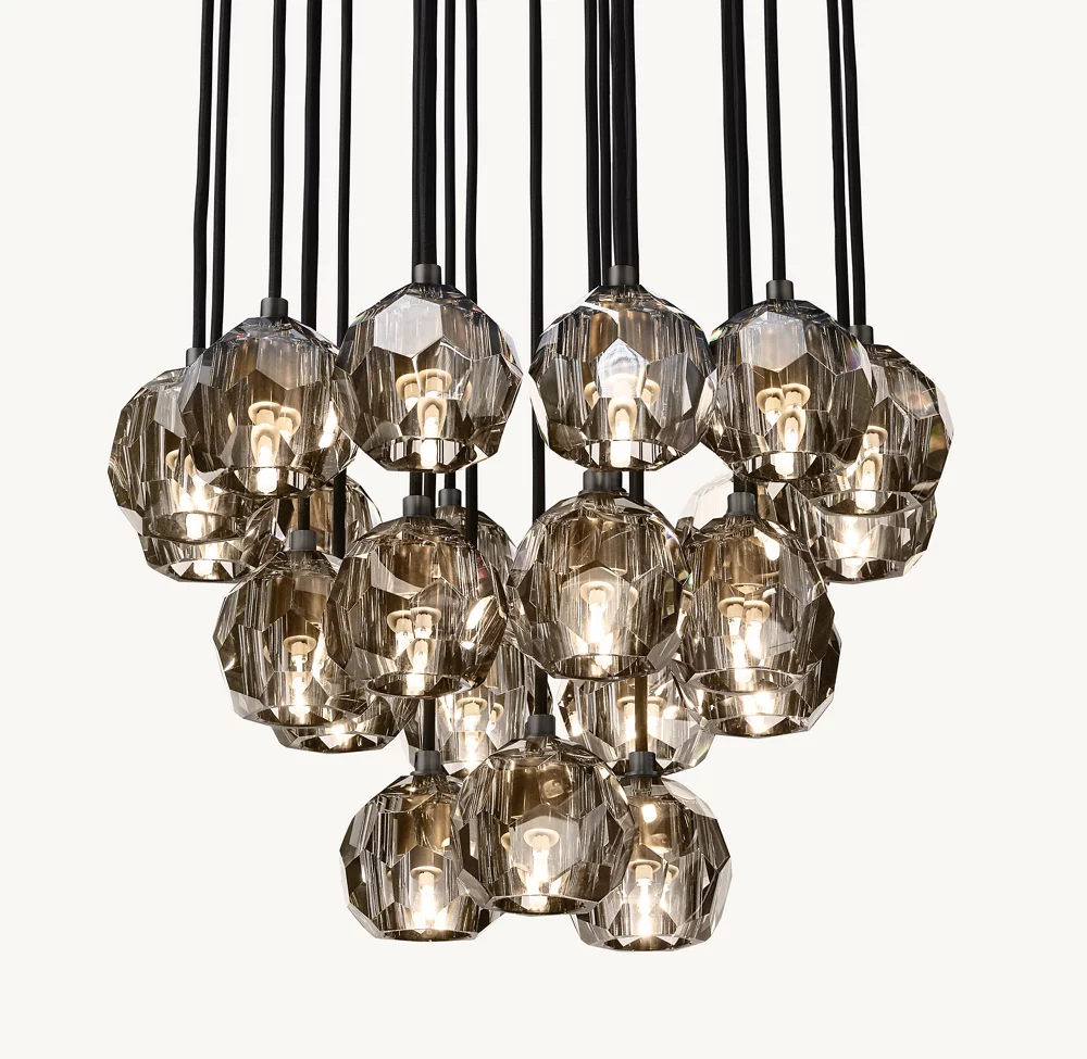 BOULE DE CRISTAL SMOKE GLASS ROUND CLUSTER CHANDELIER 24