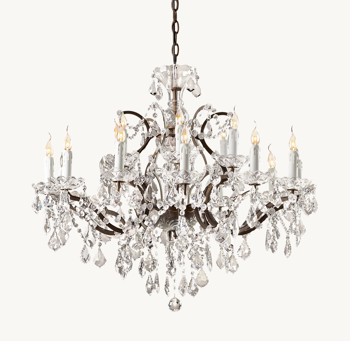 19TH C. ROCOCO IRON & CRYSTAL ROUND CHANDELIER 33
