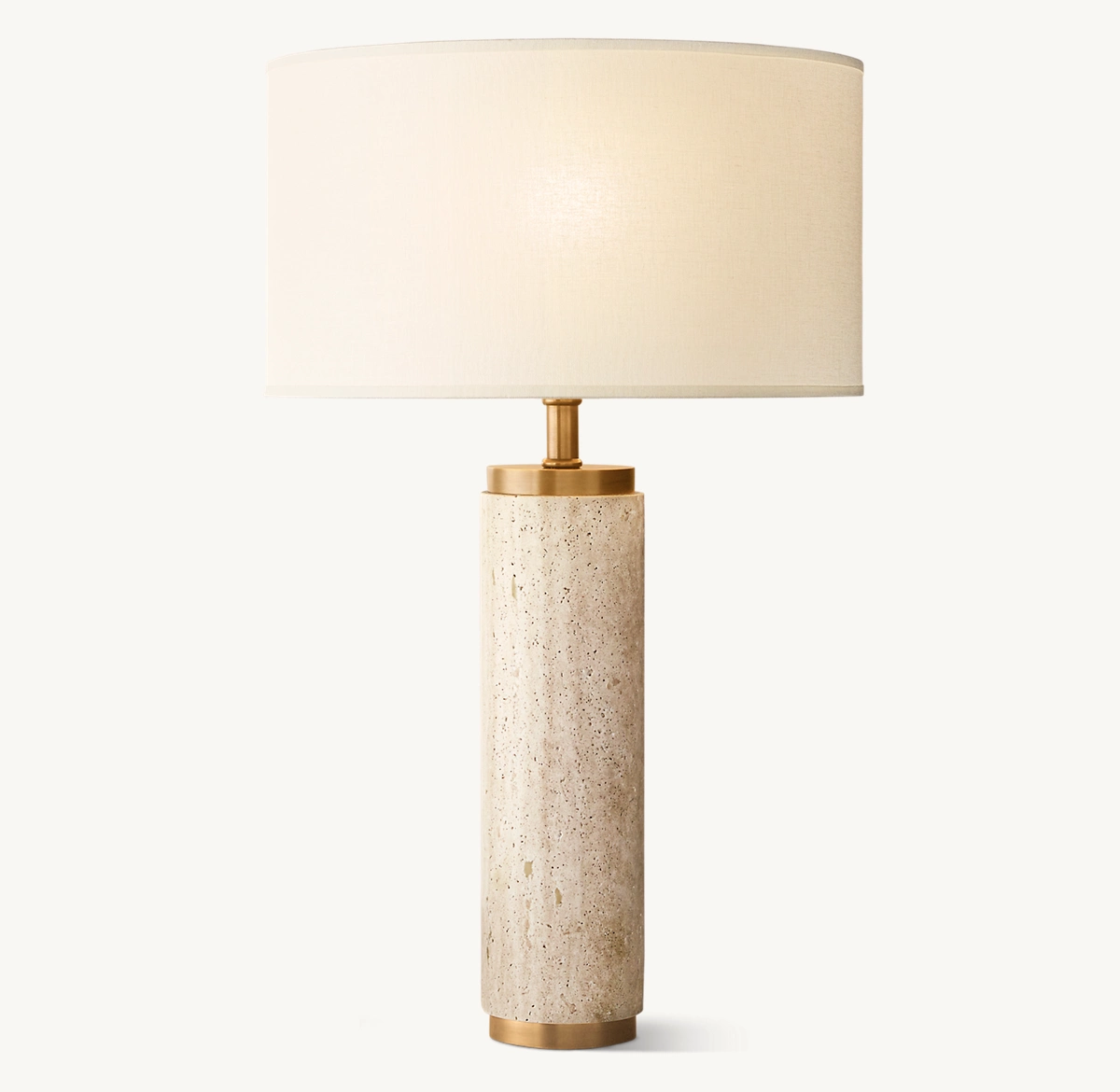 CYLINDRICAL COLUMN TRAVERTINE TABLE LAMP - Vintage Brass