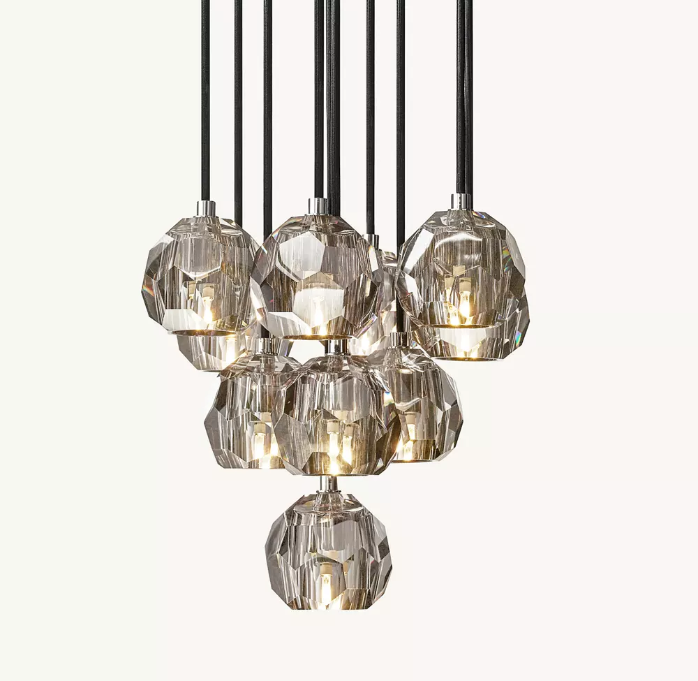 BOULE DE CRISTAL SMOKE GLASS ROUND CLUSTER CHANDELIER 14