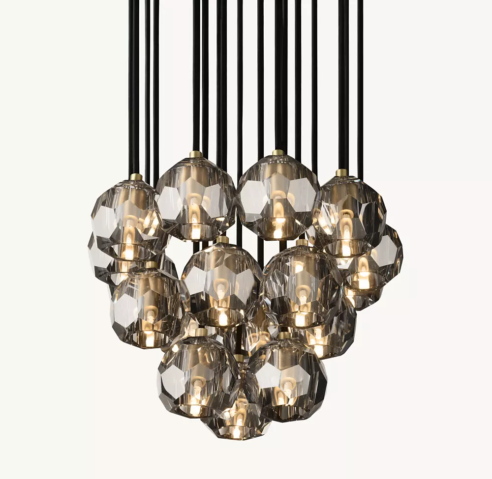BOULE DE CRISTAL SMOKE GLASS ROUND CLUSTER CHANDELIER 19