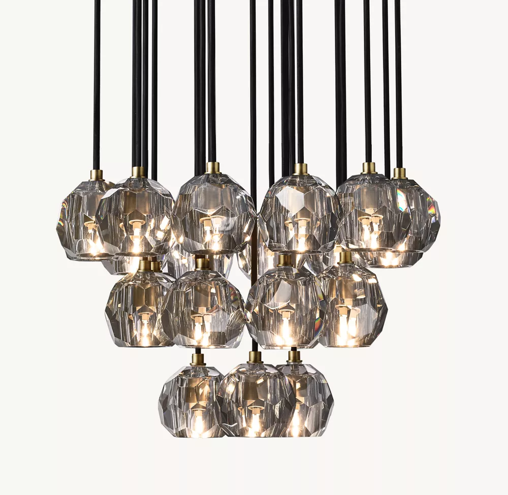 BOULE DE CRISTAL SMOKE GLASS ROUND CLUSTER CHANDELIER 24