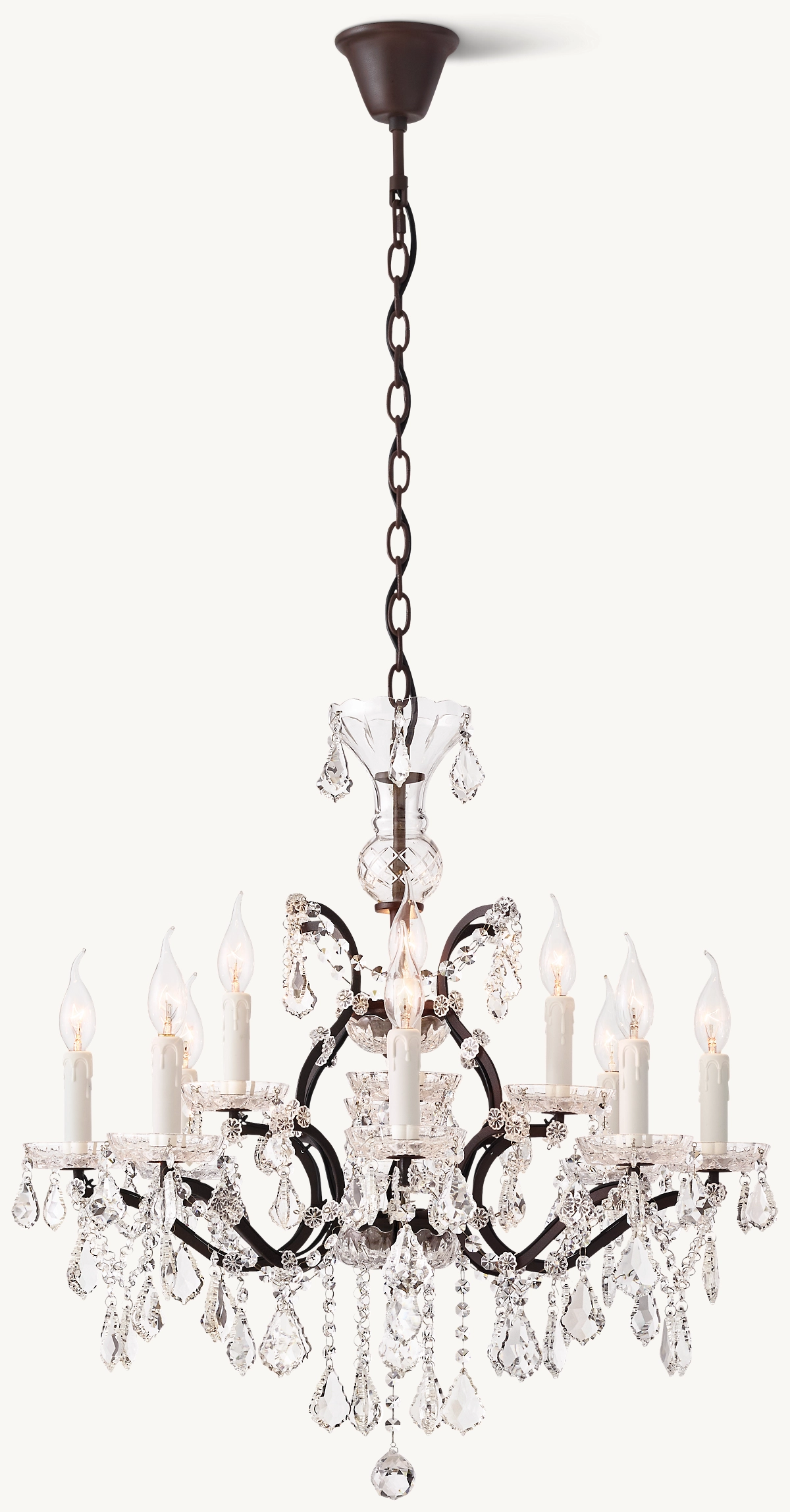 19TH C. ROCOCO IRON & CRYSTAL ROUND CHANDELIER 28