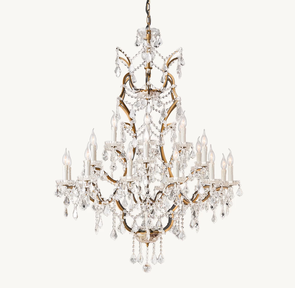 19TH C. ROCOCO IRON & CRYSTAL ROUND CHANDELIER 40