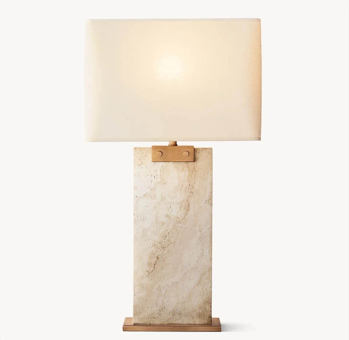 RECTANGULAR COLUMN TRAVERTINE TABLE LAMP - Vintage Brass