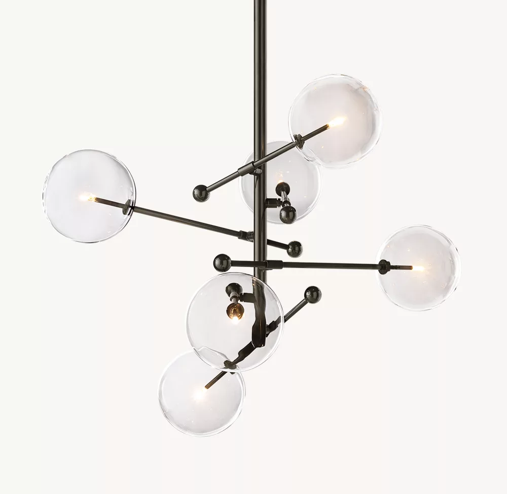 GLASS GLOBE MOBILE SIX-ARM CHANDELIER 40