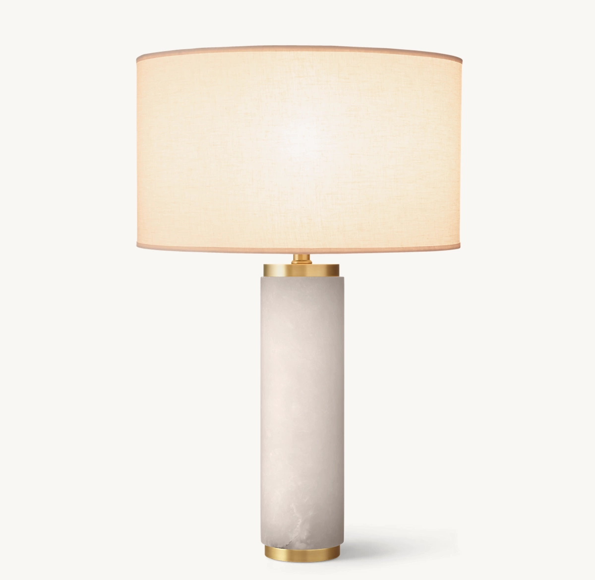 CYLINDRICAL COLUMN ALABASTER TABLE LAMP - Lacquered Burnished Brass