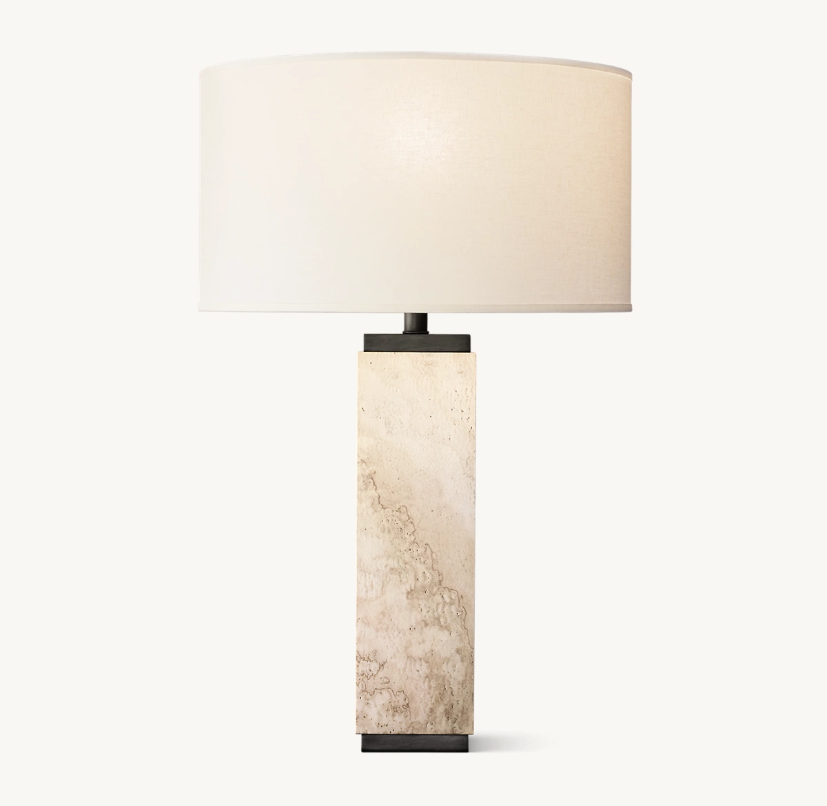 SQUARE COLUMN TRAVERTINE TABLE LAMP - Bronze