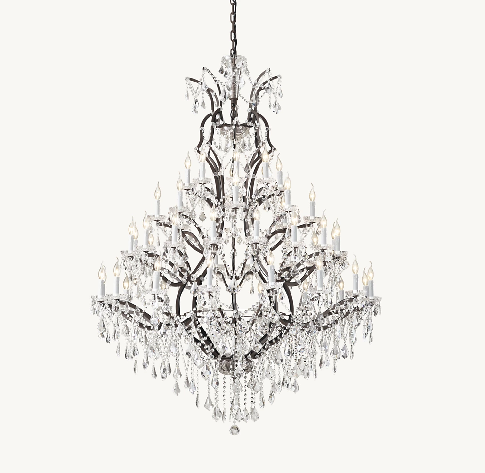 19TH C. ROCOCO IRON & CRYSTAL ROUND CHANDELIER 60
