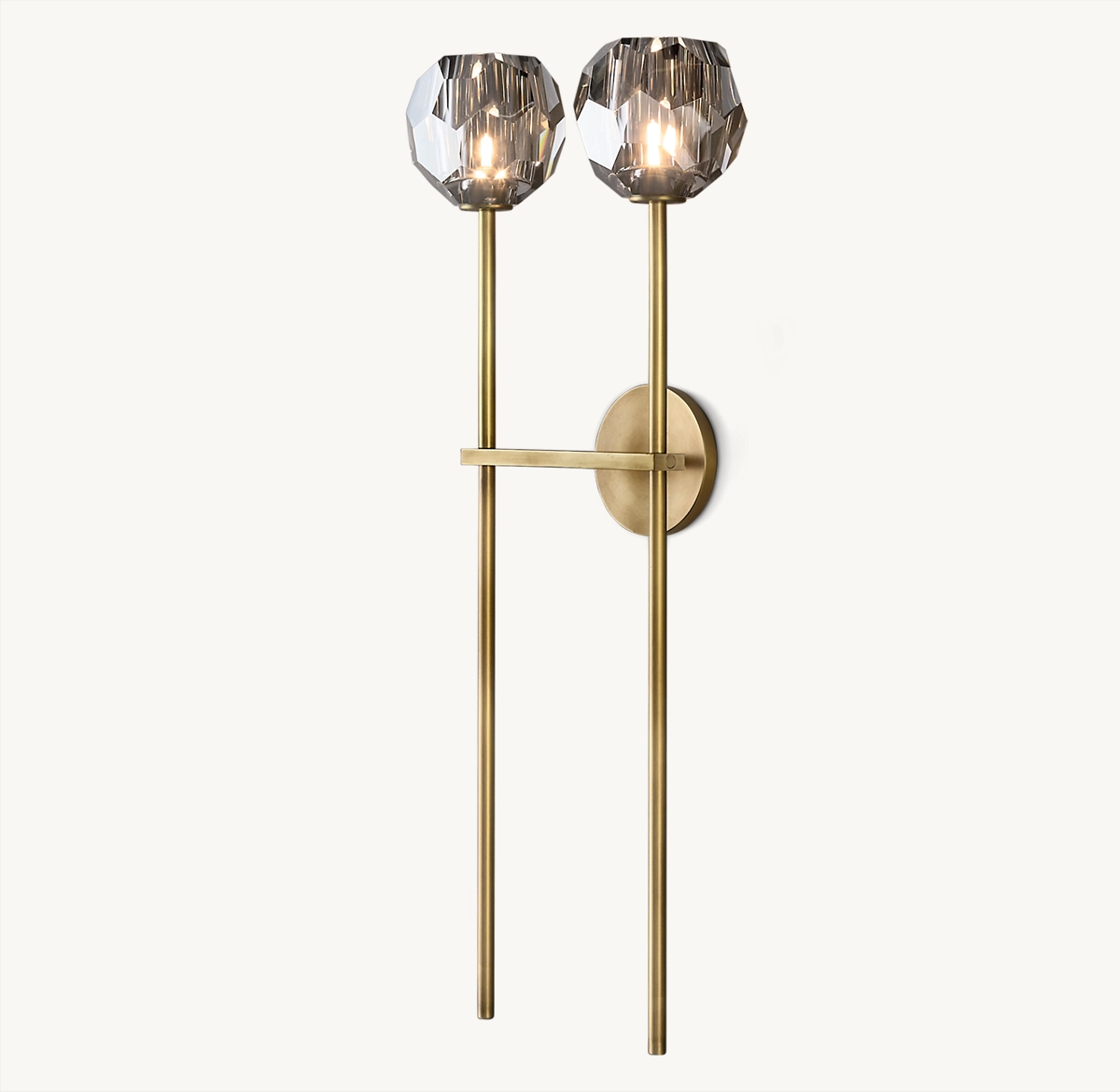 BOULE DE CRISTAL SMOKE GLASS GRAND DOUBLE SCONCE - Lacquered Burnished Brass