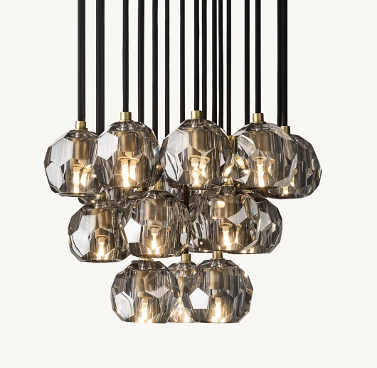 BOULE DE CRISTAL SMOKE GLASS ROUND CLUSTER CHANDELIER 19