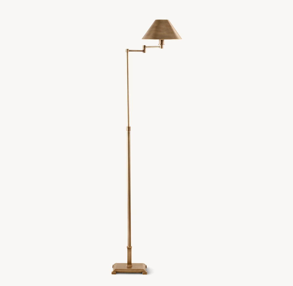 PETITE CANDLESTICK METAL SHADE SWING-ARM FLOOR LAMP - Vintage Brass