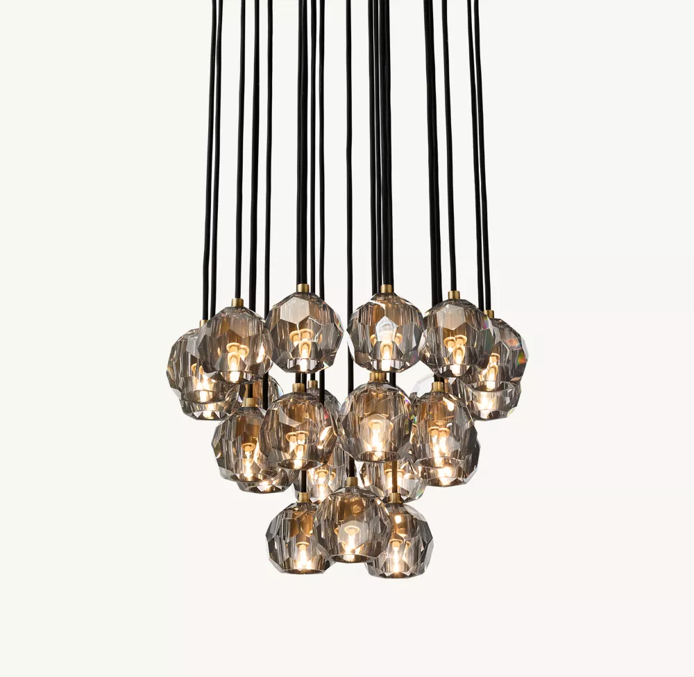 BOULE DE CRISTAL SMOKE GLASS ROUND CLUSTER CHANDELIER 24