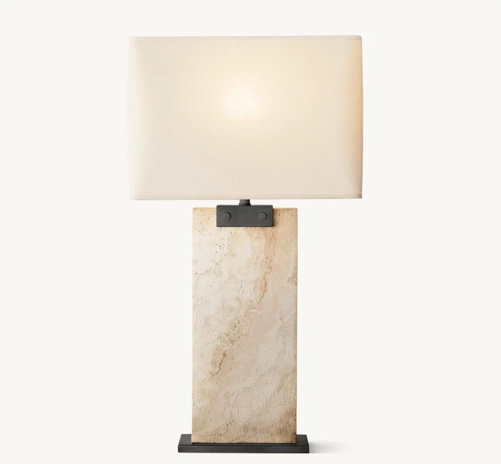 RECTANGULAR COLUMN TRAVERTINE TABLE LAMP - Image 1