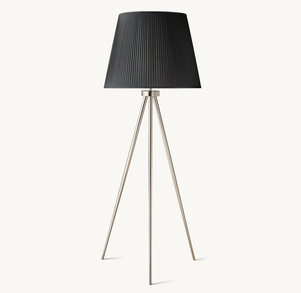 REED BLACK PLEATED SILK SHADE FLOOR LAMP - Image 1