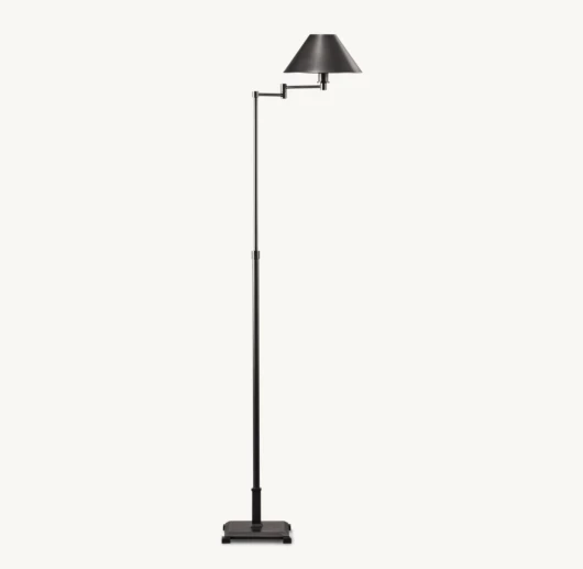 PETITE CANDLESTICK METAL SHADE SWING-ARM FLOOR LAMP