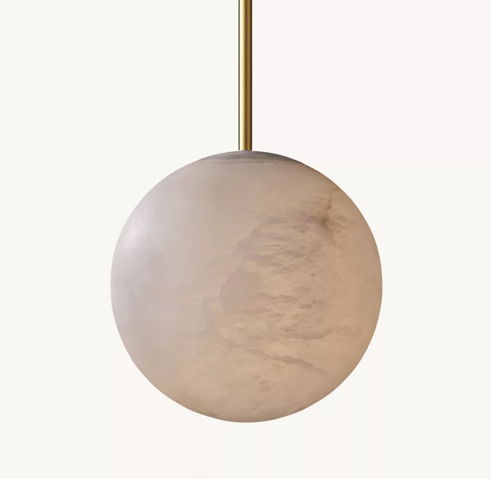 HAND-CARVED ALABASTER GLOBE PENDANT - Image 1