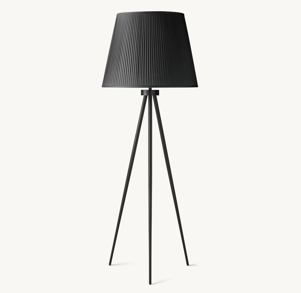 REED BLACK PLEATED SILK SHADE FLOOR LAMP - Image 6