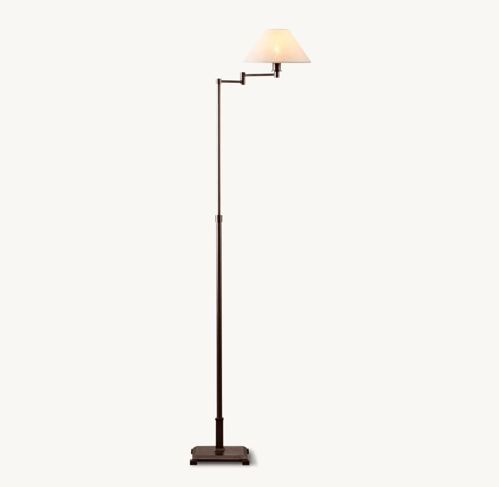 PETITE CANDLESTICK LINEN SHADE SWING-ARM FLOOR LAMP - Image 1