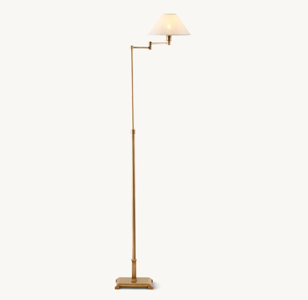 PETITE CANDLESTICK LINEN SHADE SWING-ARM FLOOR LAMP - Image 1