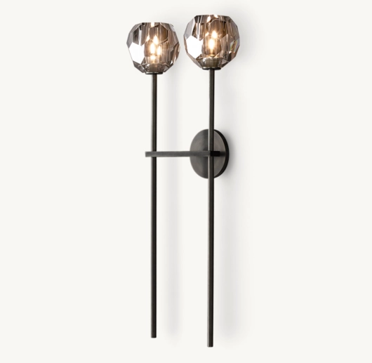 BOULE DE CRISTAL SMOKE GLASS GRAND DOUBLE SCONCE