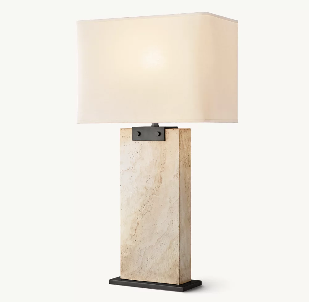 RECTANGULAR COLUMN TRAVERTINE TABLE LAMP - Image 2