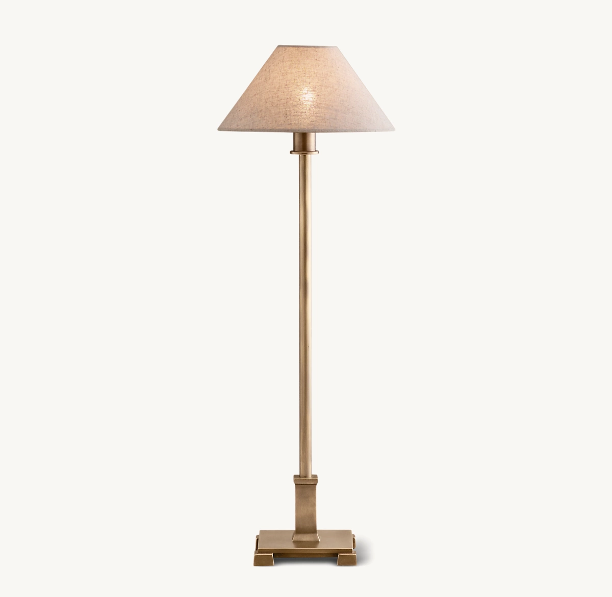 PETITE CANDLESTICK LINEN SHADE TABLE LAMP - Vintage Brass