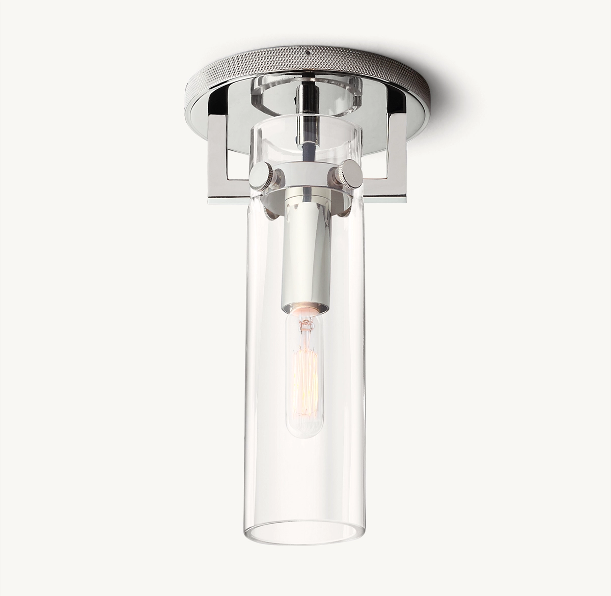 MACHINIST GLASS CYLINDER FLUSHMOUNT - Polished Nickel