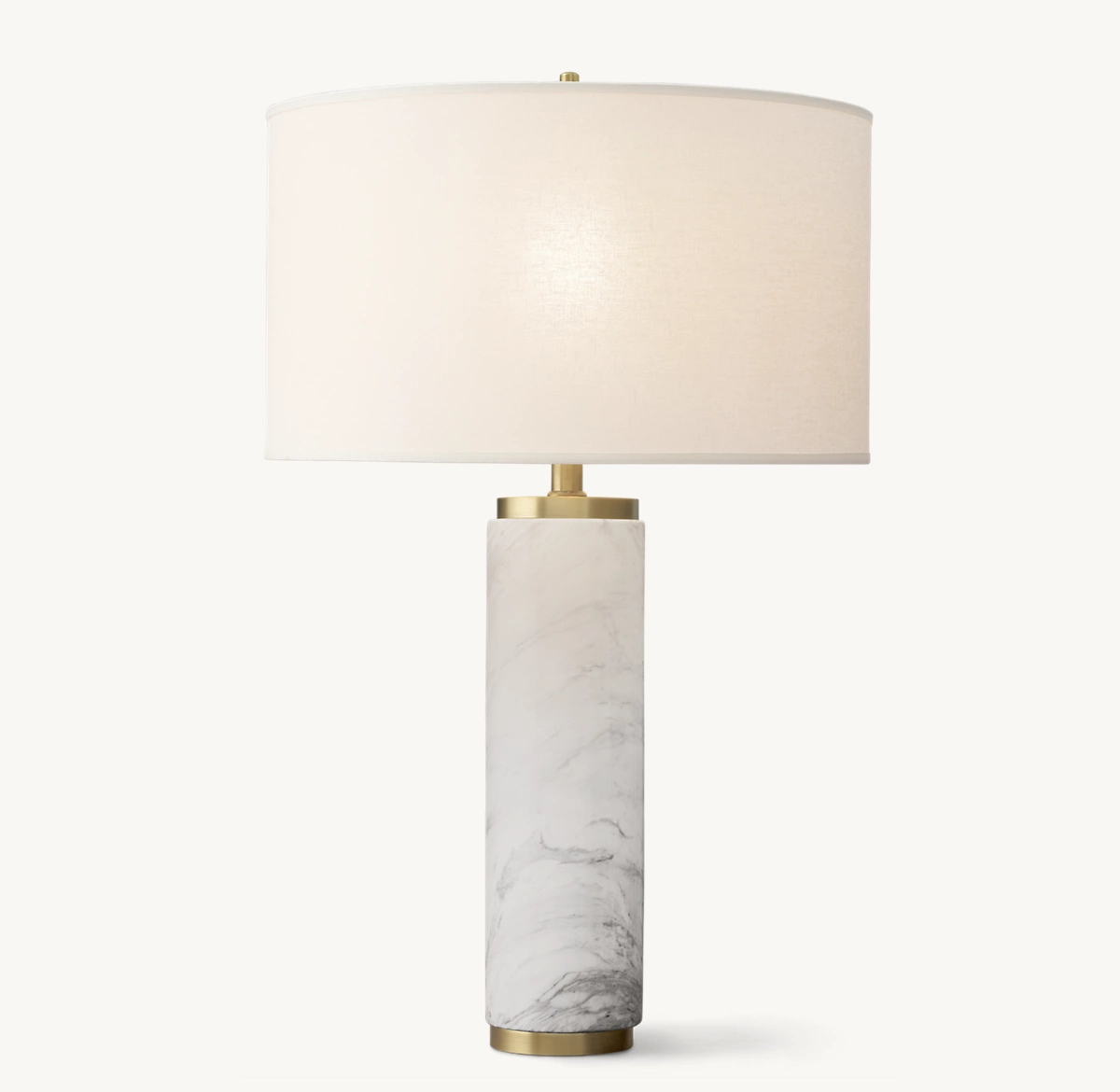 CYLINDRICAL COLUMN MARBLE TABLE LAMP - Lacquered Burnished Brass