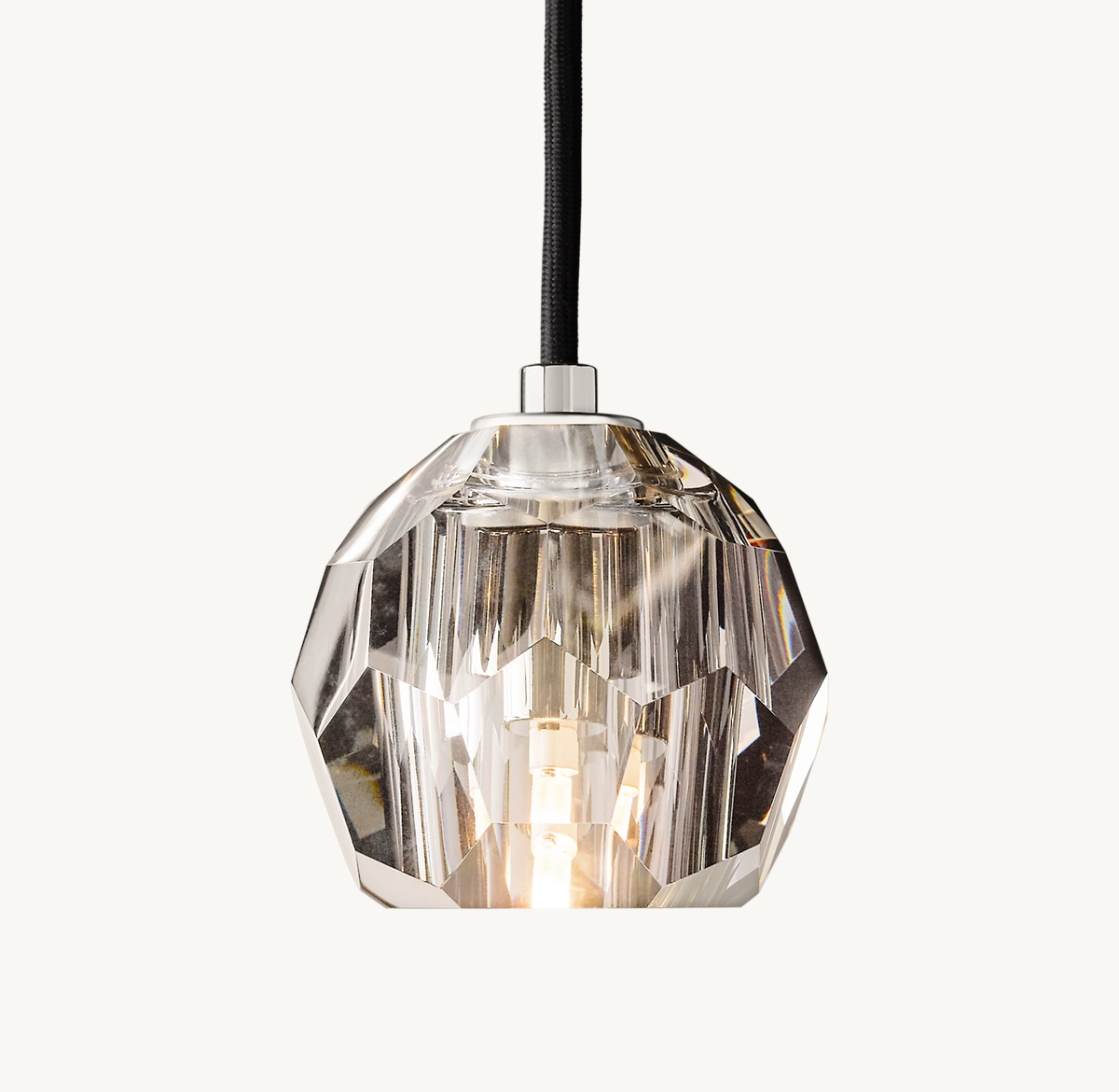 BOULE DE CRISTAL SMOKE GLASS CORD PENDANT - Polished Nickel